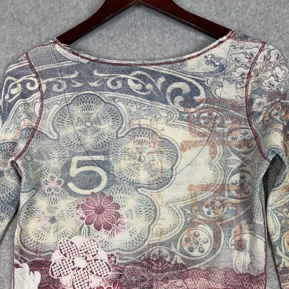 Vintage Y2K Lucky Brand Shirt Womens M Asian Inspired Print Long Sleeve T Shirt - Picture 8 of 10
